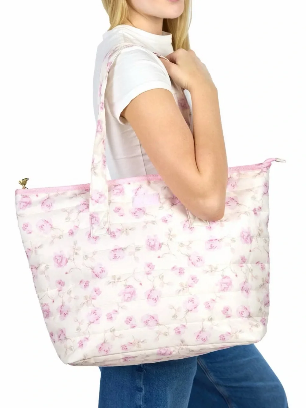 LoveShackFancy x Target - Yoobi Ribbon Rosa Quilted Tote Bag Sterling Dusk